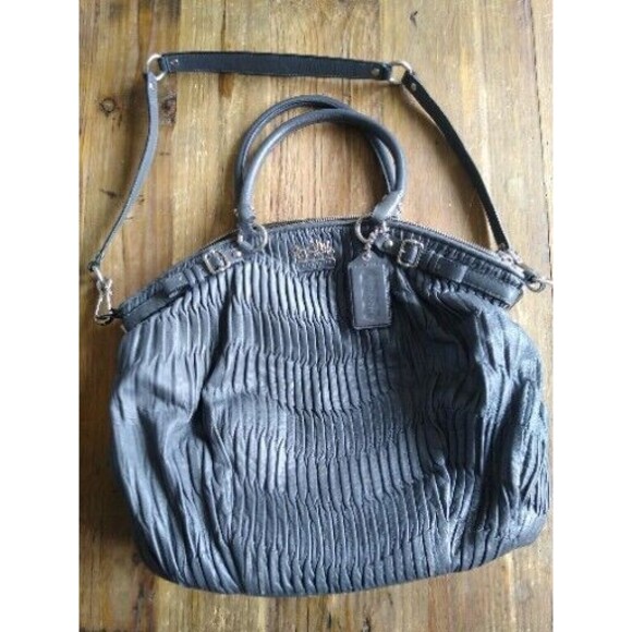 COACH 18643 MADISON SOPHIA GATHERED GRAY LEATHER CONVERTIBLE SATCHEL PURSE TOTE - Picture 1 of 14